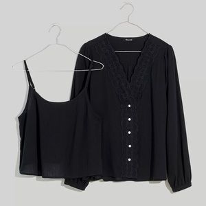 NWT Madewell Eyelet-Trim Twin Set Top in Black - Medium